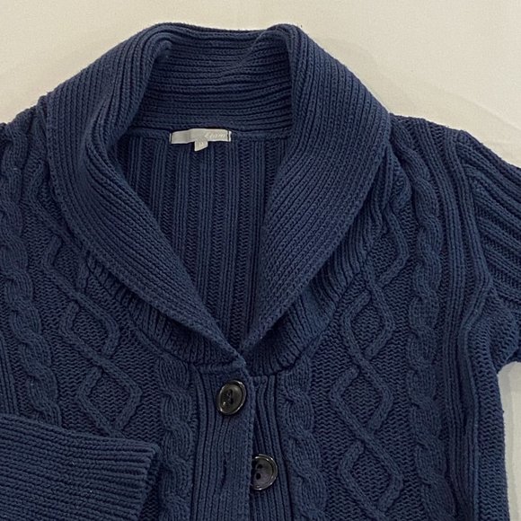 etam Women Cable Knit Blue Shawl Collar Knitted Buttoned Cardigan EU M, US S - Picture 5 of 8